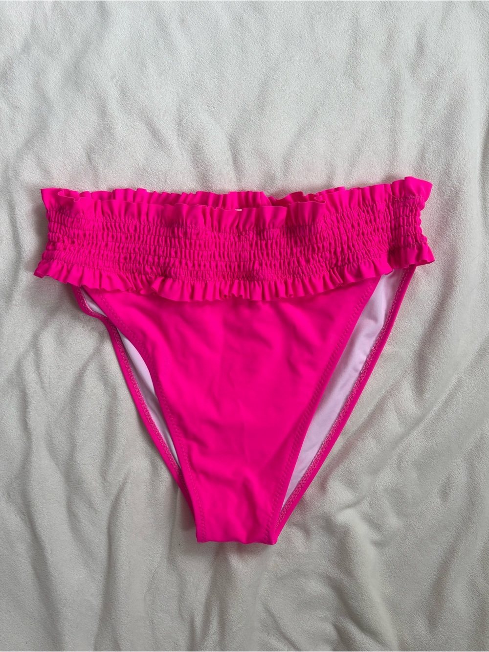 Women's Ruffle High-Cut Bikini Bottom in Neon Pink - Picture 1 of 4